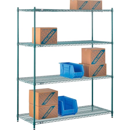 Nexel Poly-Green, 4 Tier, Wire Shelving Starter Unit, 60W x 21D x 74H 21607G